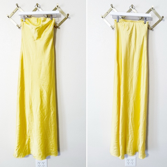 Show Me Your Mumu Taylor Tube Maxi Strapless Dress in Yellow Luxe Satin $198 XS - Picture 7 of 11